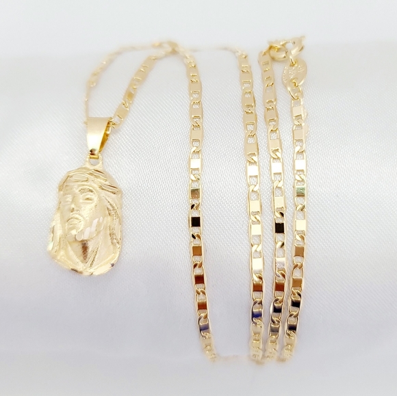 18K Gold filled Jewelry - 18K Gold Plated small Christ face necklace. New